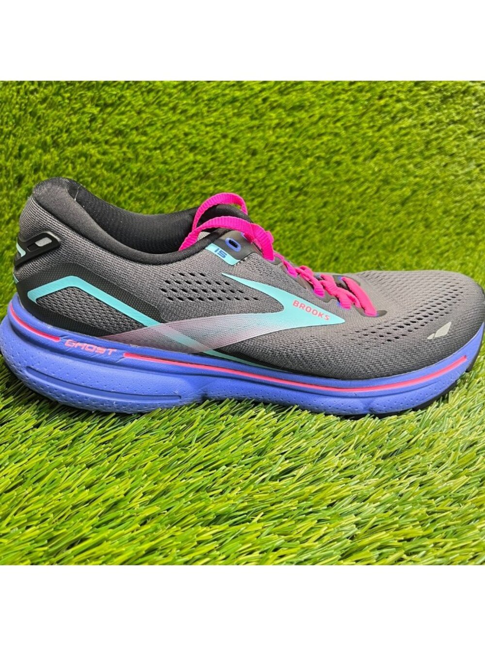 Brooks Ghost 15 Womens Size 9.5 Black Blue Pink Athletic Running Shoes Sneakers
